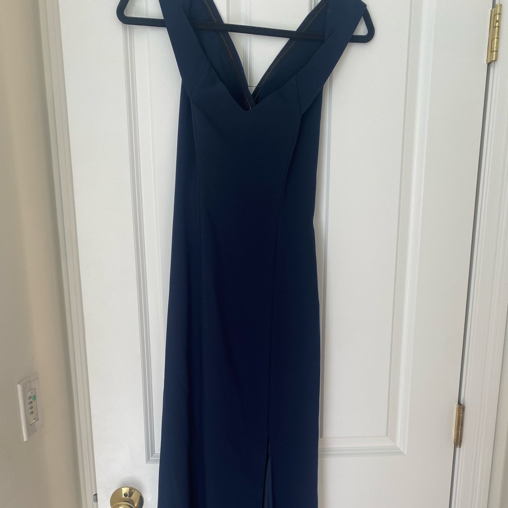 Off the shoulder long blue dress, perfect for prom or a wedding
